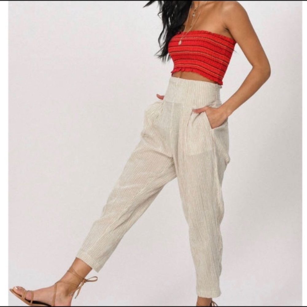 NWT FREE PEOPLE SEE YOU AGAIN SMOCKED LINEN PANTS